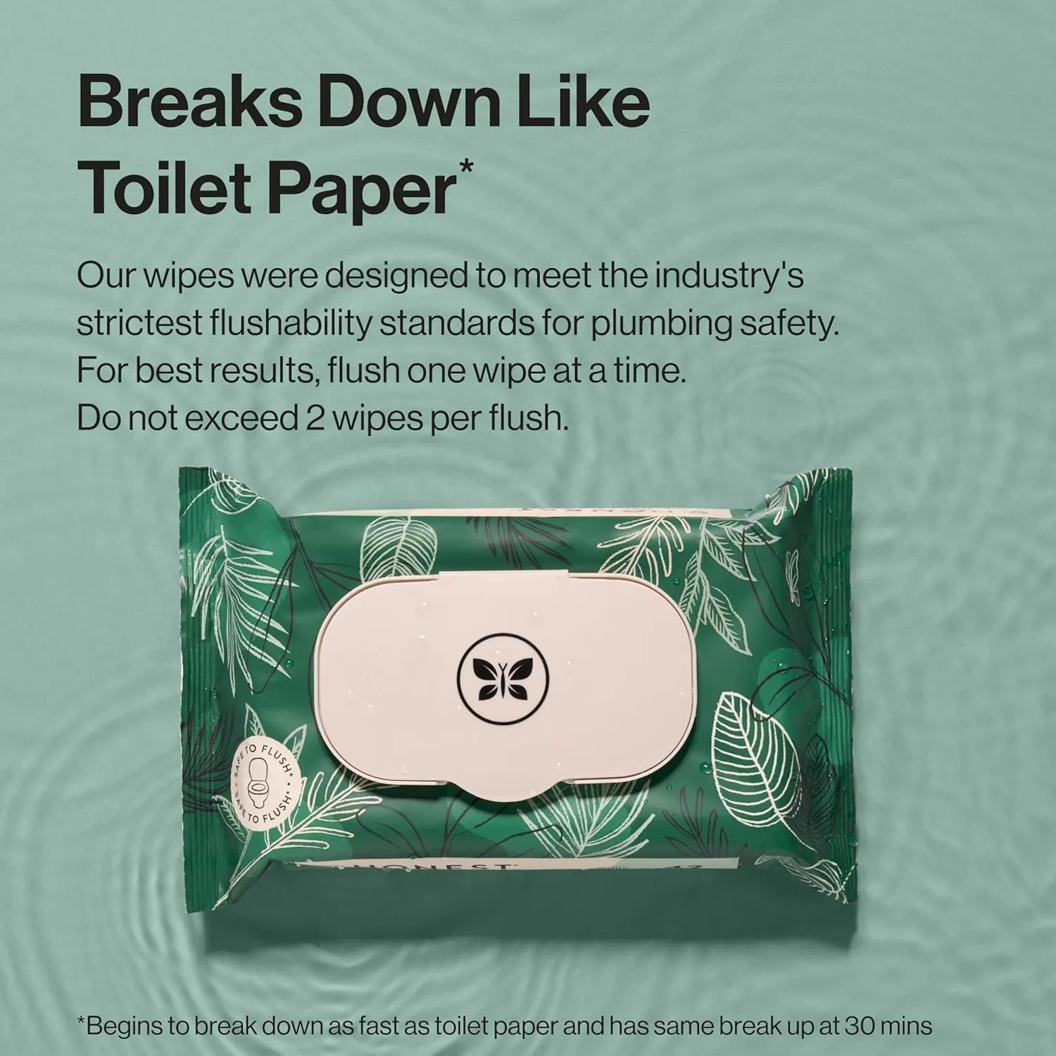 The Honest Company Flushable Wipes for Sensitive Skin | Fragrance Free, Hypoallergenic, 99% Water, Safe to Flush | pH Balanced Feminine Wipes | Tropical Leaves, 336 Count