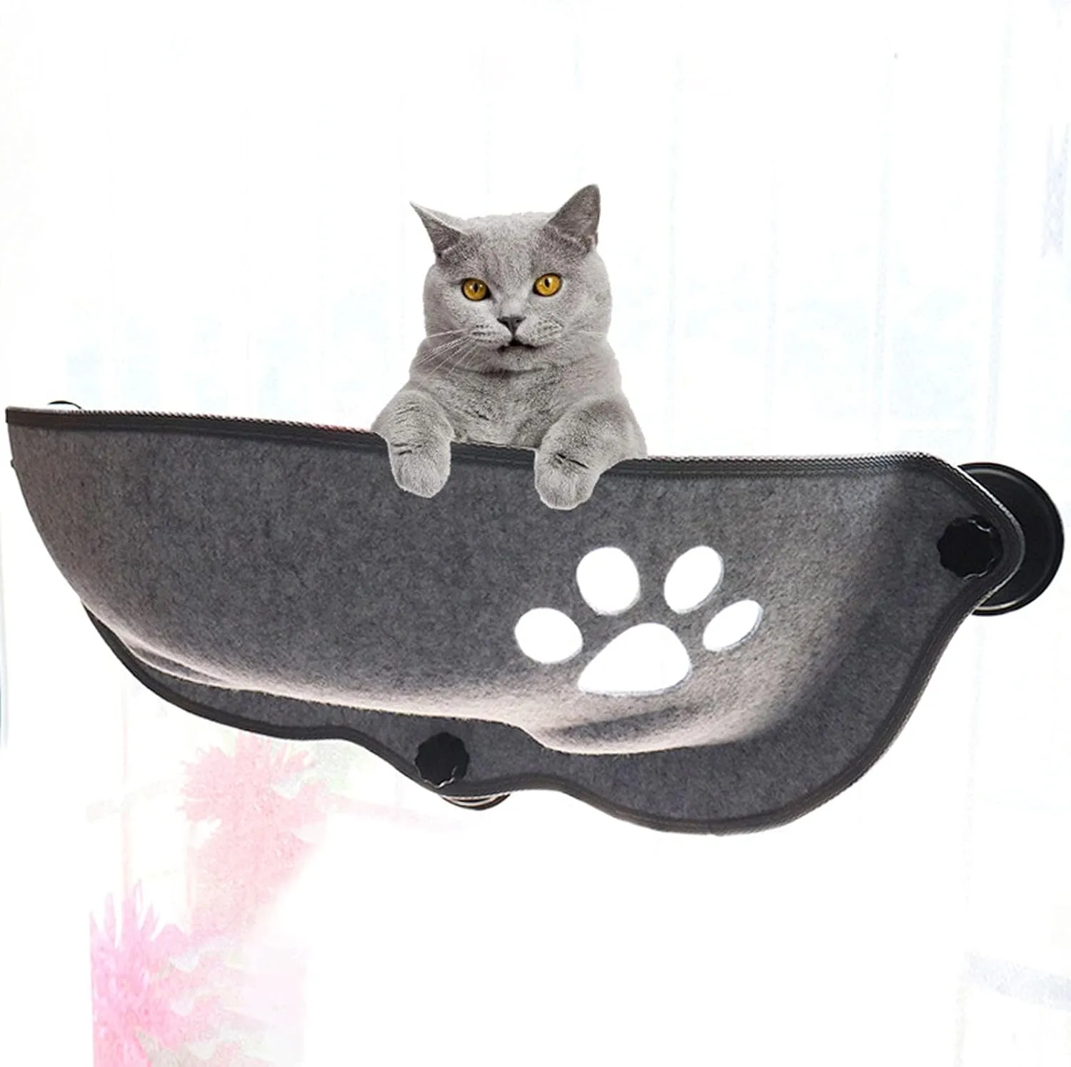 U/ D Cat Window Mounted Bed Hammock with Suction Cups Kitten Window Perch Car Swing Bed Seat Lounger Sofa (Grey)