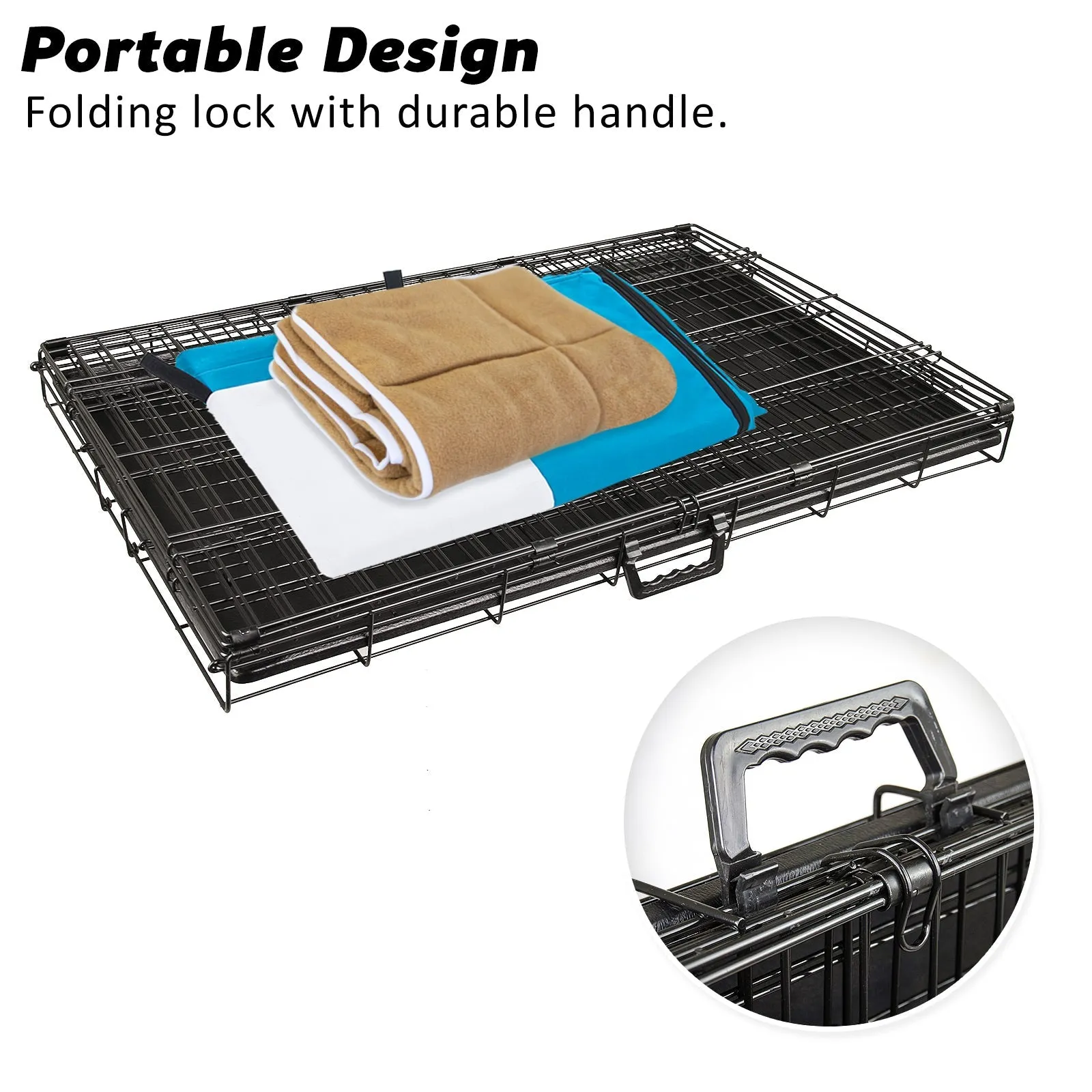 Wire Dog Cage Crate 36in with Tray   Cushion Mat   Blue Cover Combo