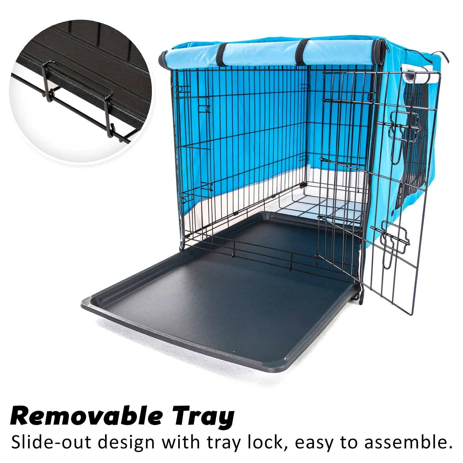 Wire Dog Cage Crate 36in with Tray   Cushion Mat   Blue Cover Combo
