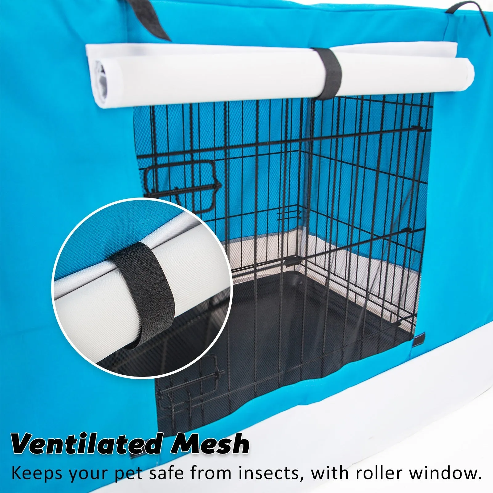 Wire Dog Cage Crate 36in with Tray   Cushion Mat   Blue Cover Combo