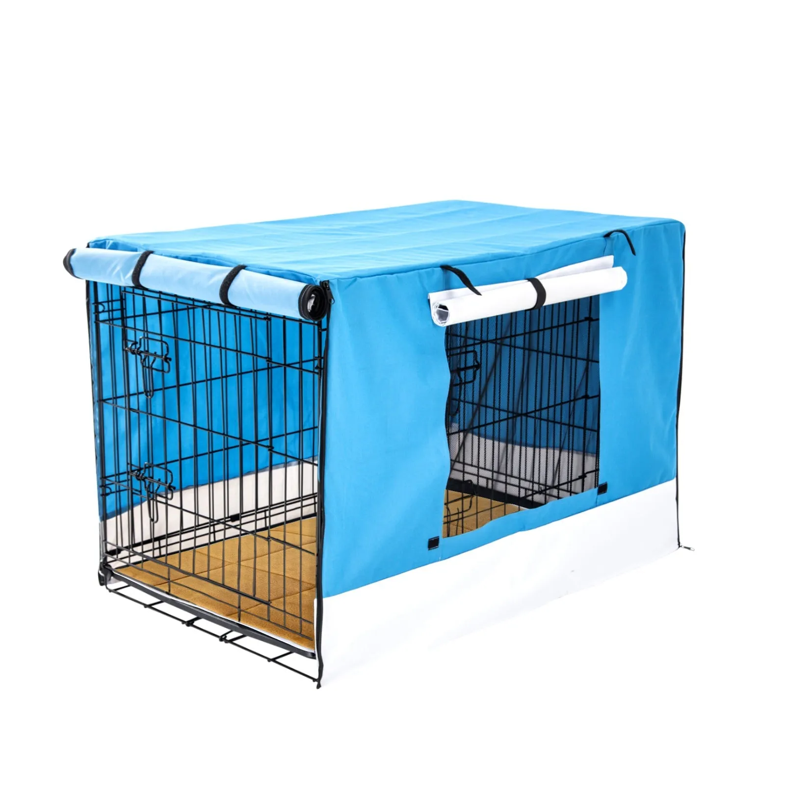 Wire Dog Cage Crate 36in with Tray   Cushion Mat   Blue Cover Combo