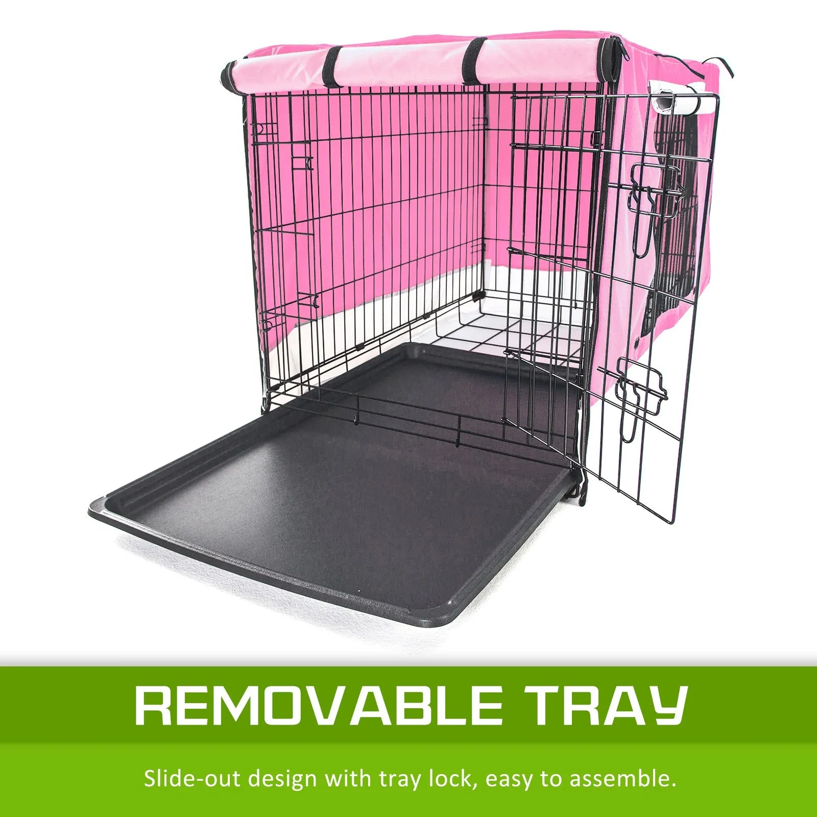 Wire Dog Cage Foldable Crate Kennel 48in with Tray   Pink Cover Combo