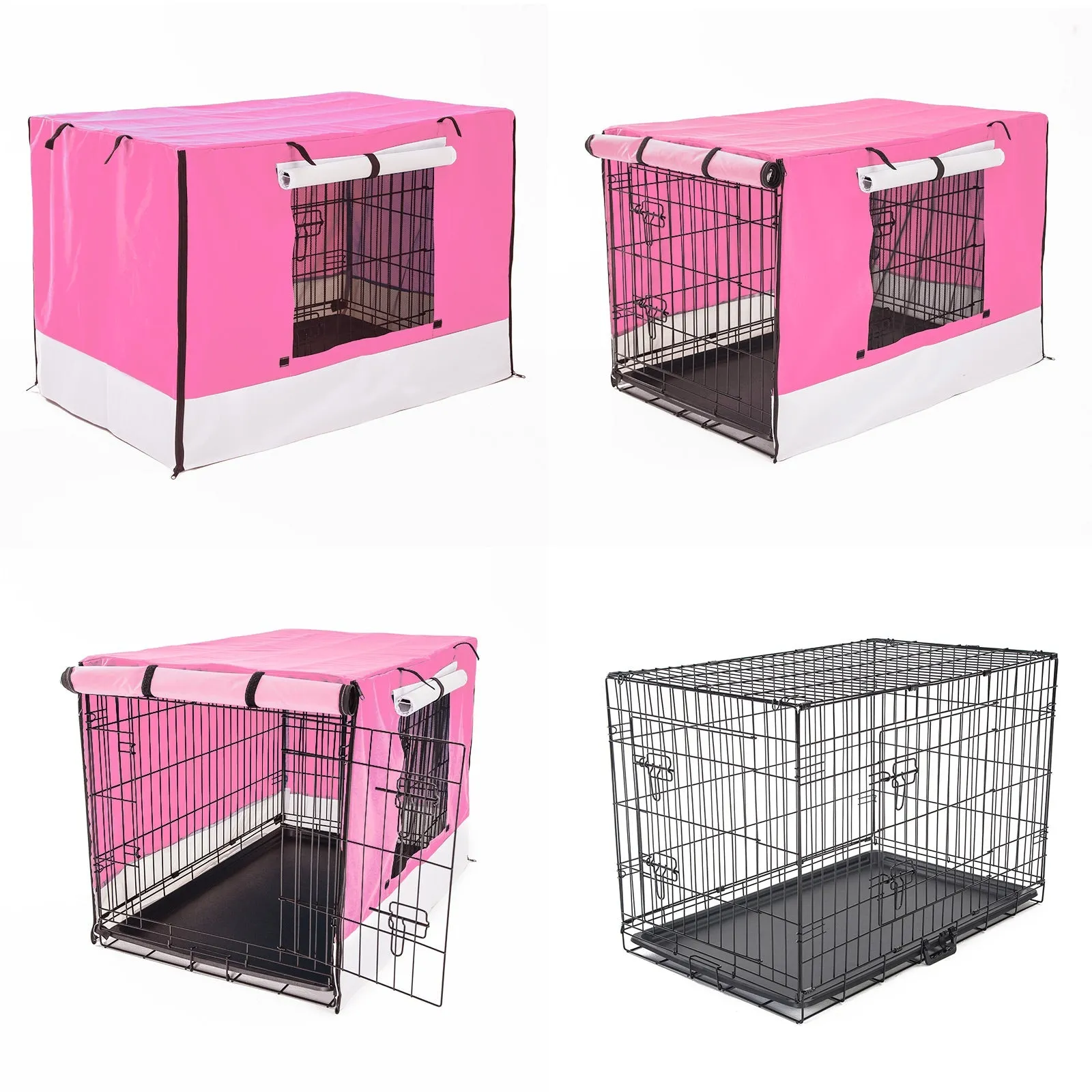 Wire Dog Cage Foldable Crate Kennel 48in with Tray   Pink Cover Combo