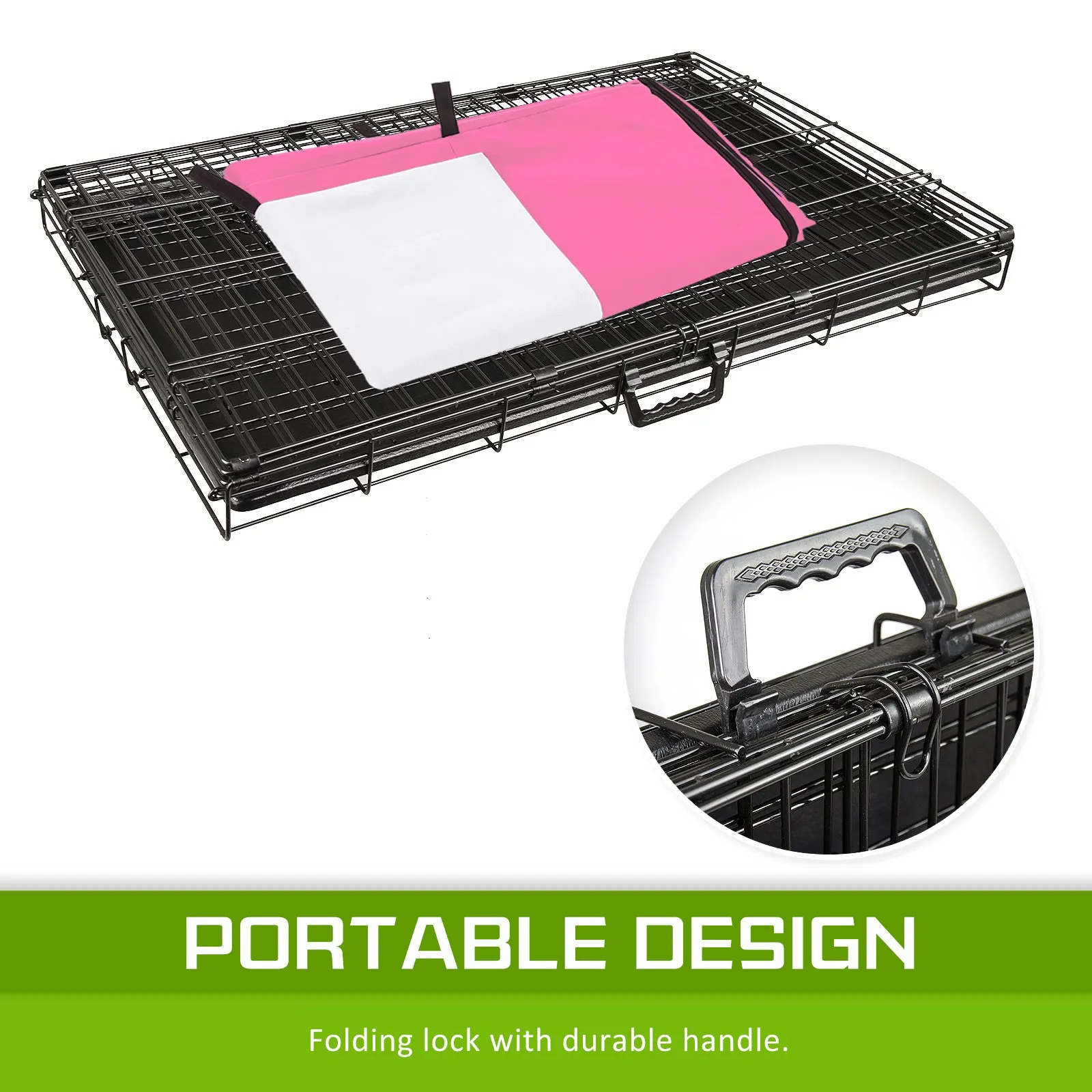 Wire Dog Cage Foldable Crate Kennel 48in with Tray   Pink Cover Combo