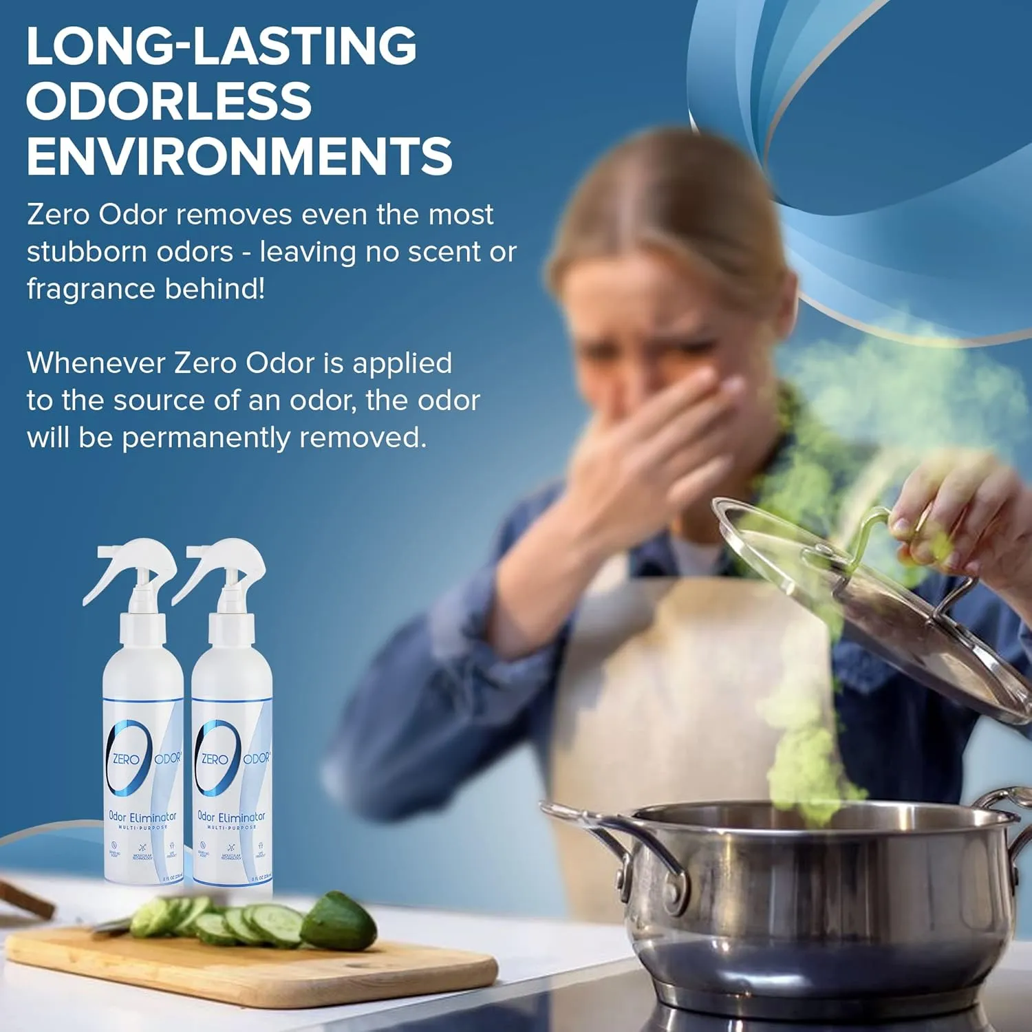Zero Odor - Multi-Purpose Strong Odor Eliminator for Home, Office, Car, Bathroom, Hotel, Room Deodorizer, and Odor Neutralizer, 8oz Two Pack
